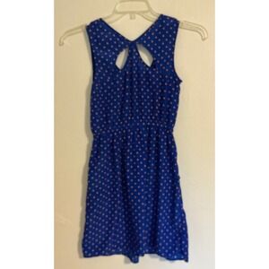 Small Royal Blue Orange Polka Dot Cutout Back Mini Dress Sleeveless